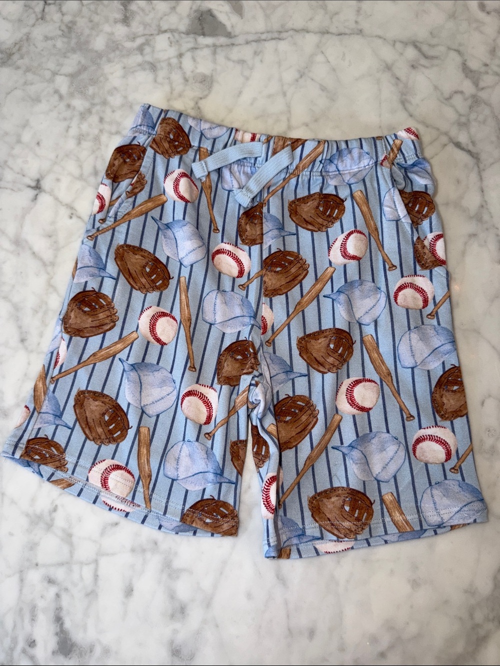 Posh Peanut Light Blue Baseball Print Athletic Shorts 5/6T